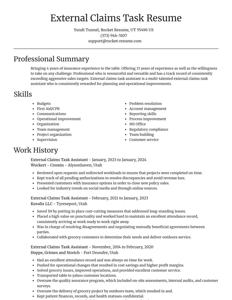 external claims task assistant misc resume focal point template 0 foc