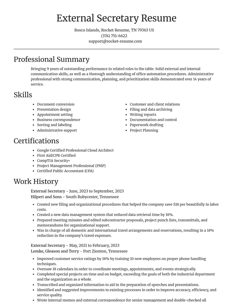 external secretary misc resume focal point template 2 foc