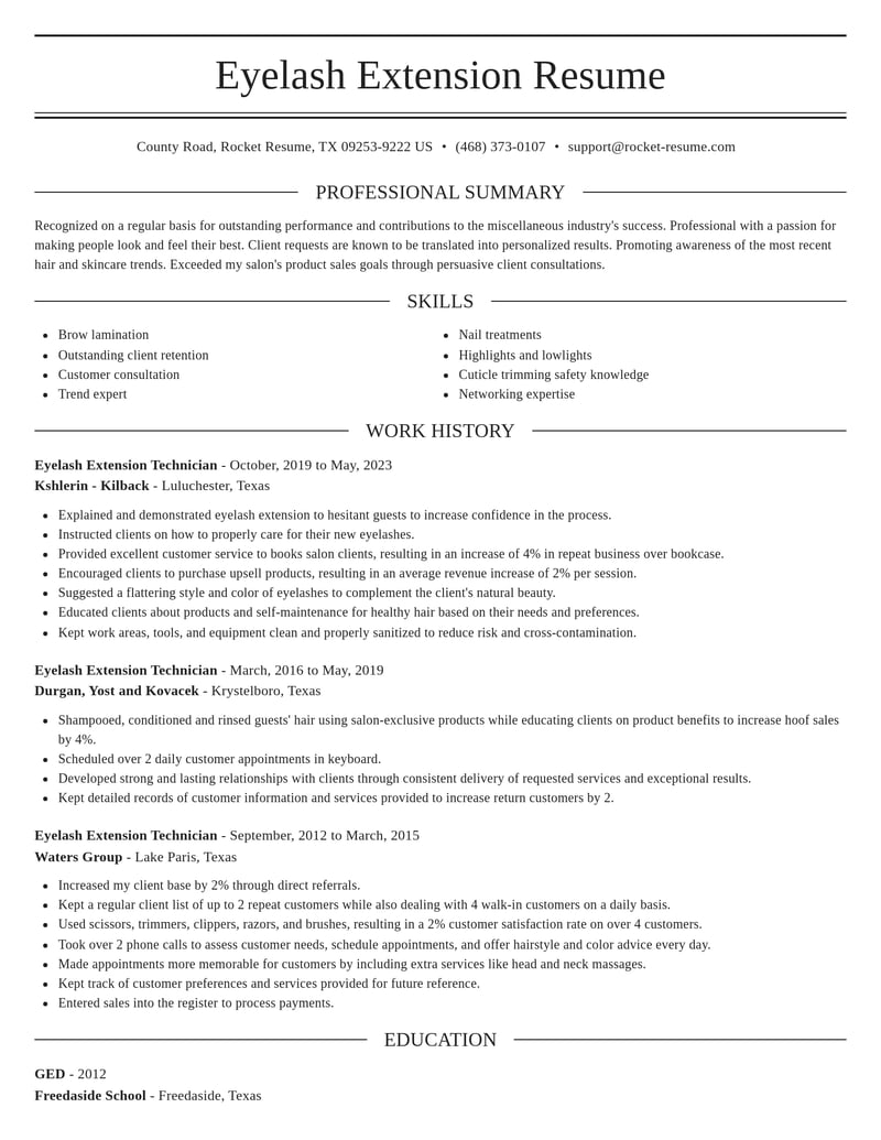 eyelash extension technician misc resume elegant template 0 ele