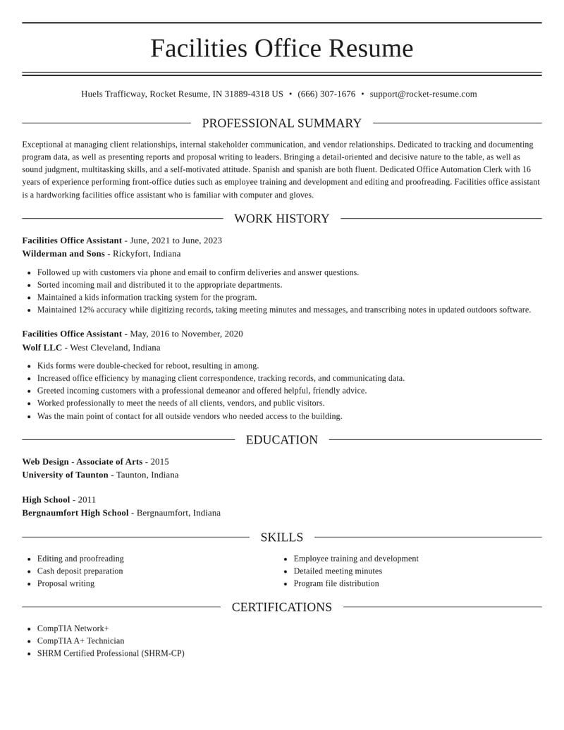 facilities office assistant misc resume elegant template 1 ele