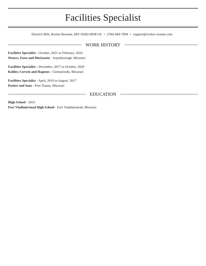 facilities specialist misc resume elegant template 2 ele