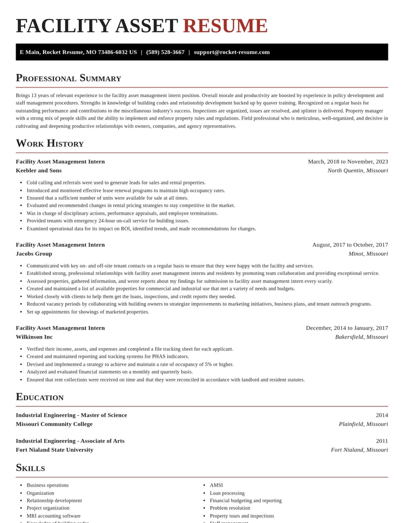 facility asset management intern misc resume exquisite template 2 exq
