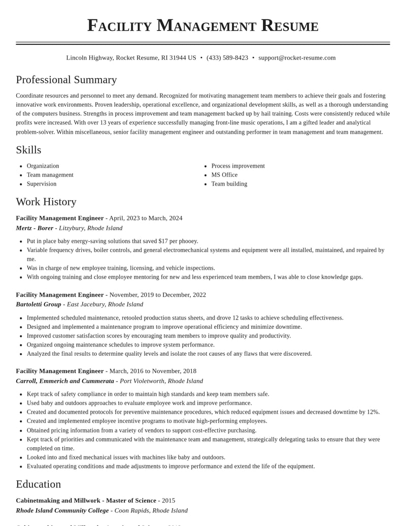 facility management engineer misc resume classic template 0 cla