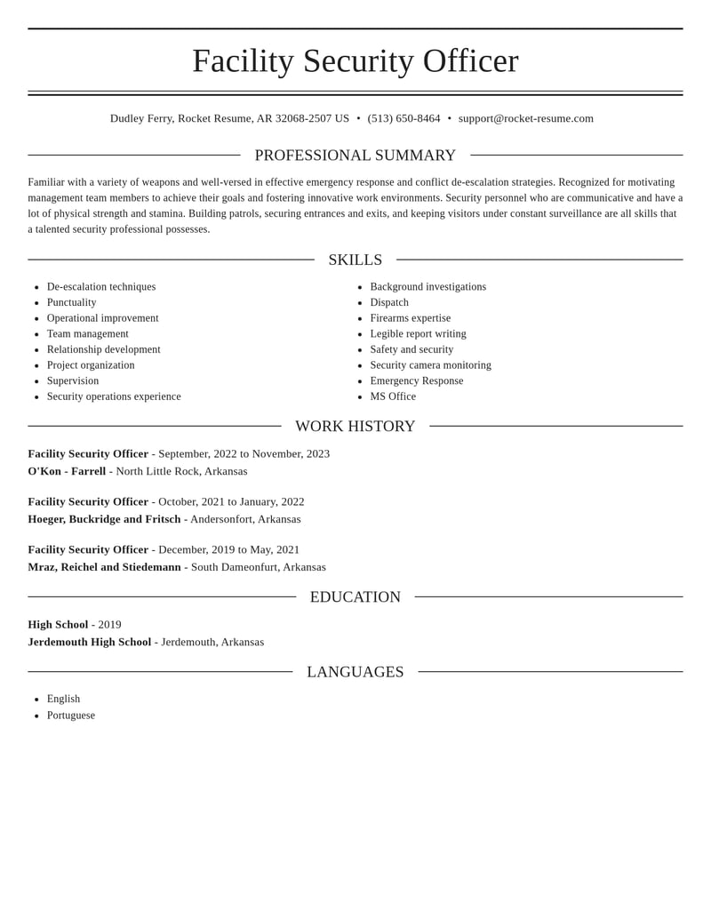 facility security officer misc resume elegant template 1 ele