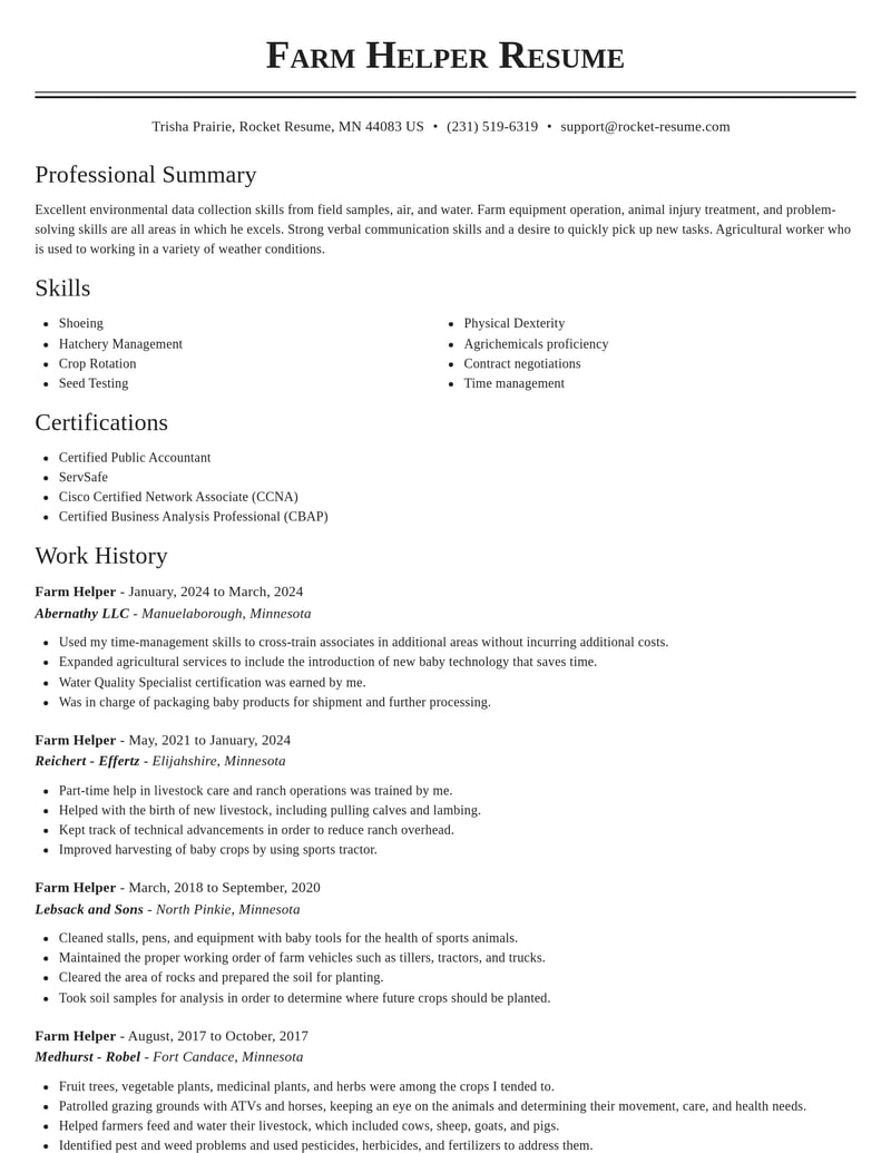 farm helper misc resume classic template 0 cla
