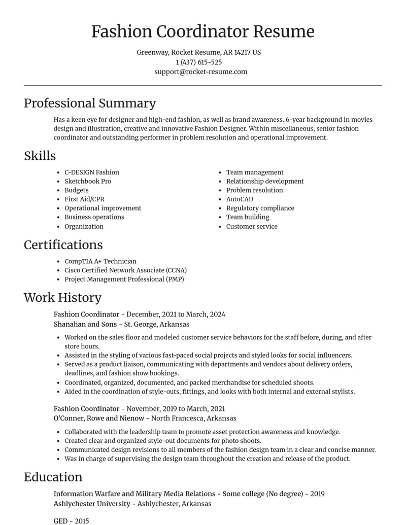 fashion coordinator misc resume focal point template 0 foc