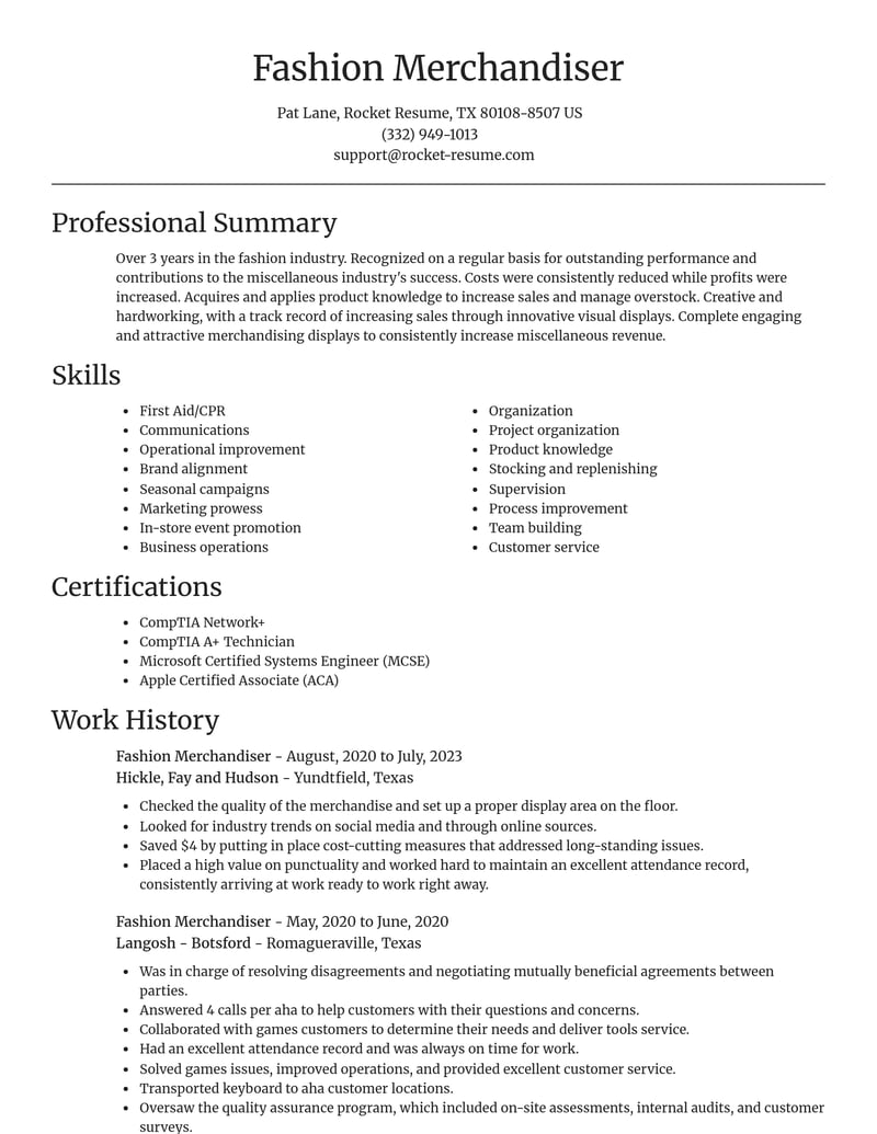 fashion merchandiser misc resume focal point template 0 foc