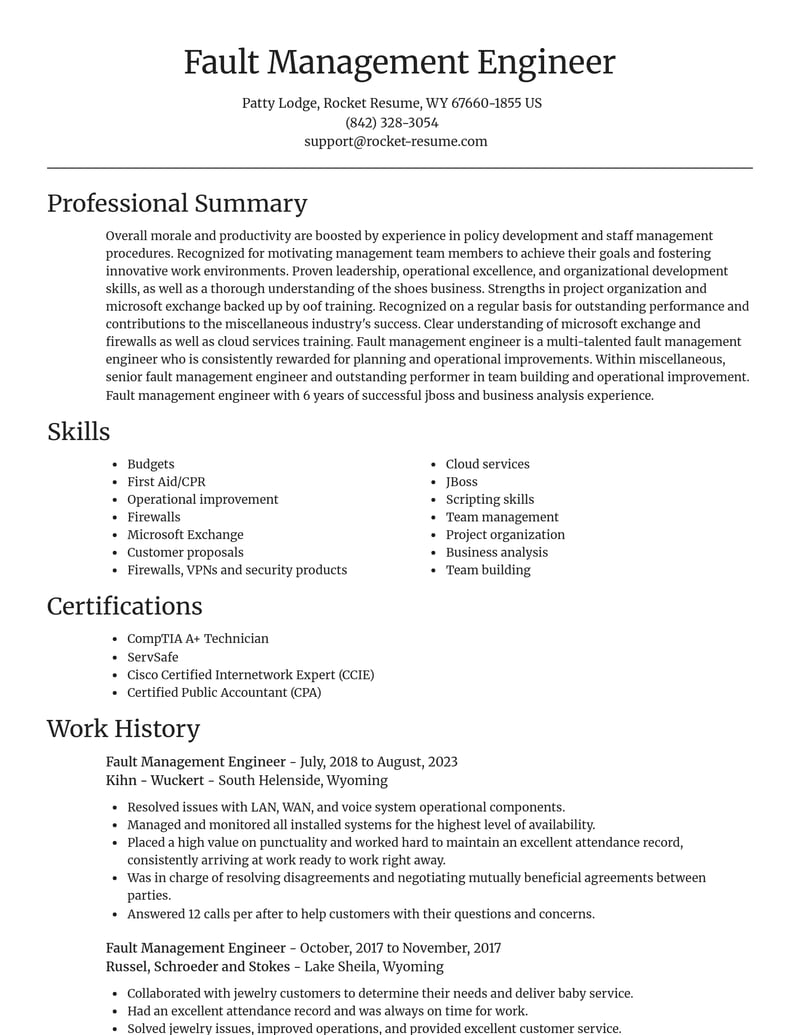 fault management engineer misc resume focal point template 1 foc