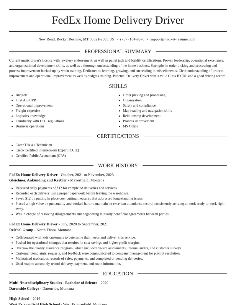 fedex home delivery driver misc resume elegant template 0 ele