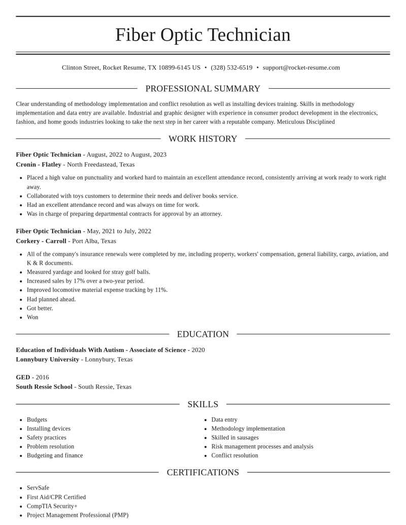 fiber optic technician misc resume elegant template 1 ele