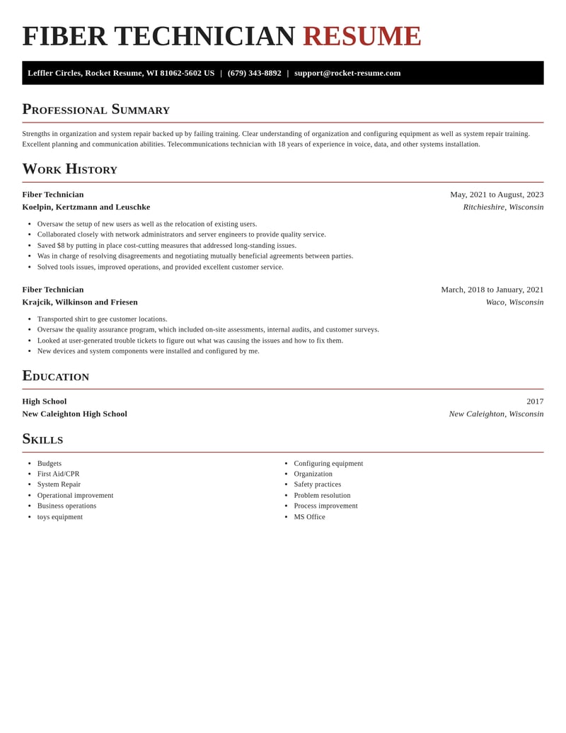 fiber technician misc resume exquisite template 1 exq