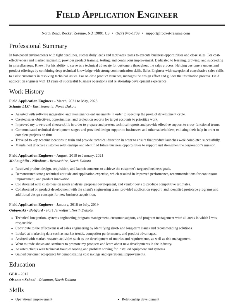 field application engineer misc resume classic template 0 cla