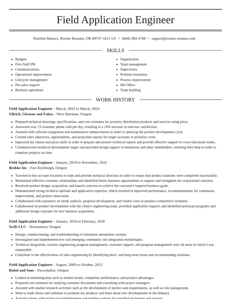 field application engineer misc resume elegant template 2 ele
