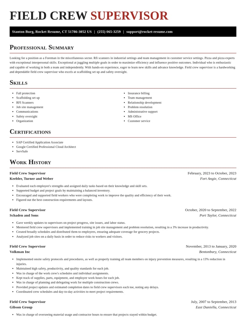 field crew supervisor misc resume exquisite template 1 exq