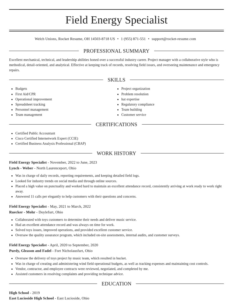 field energy specialist misc resume elegant template 2 ele