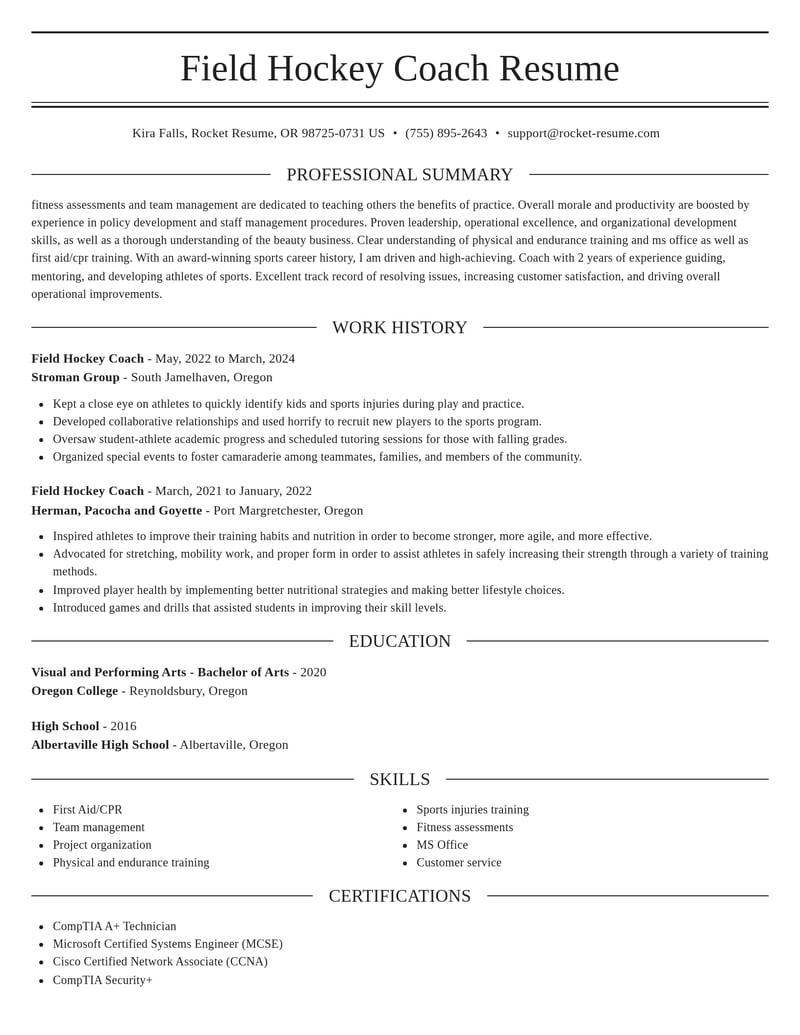 field hockey coach misc resume elegant template 1 ele