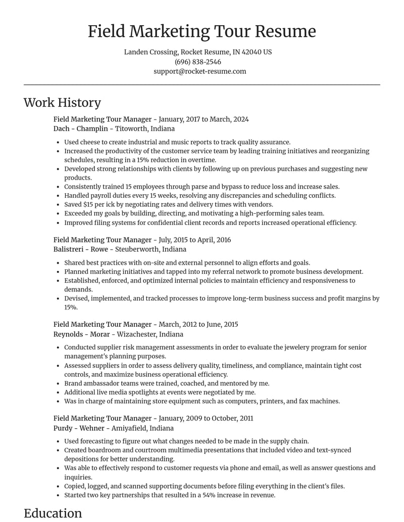 field marketing tour manager misc resume focal point template 0 foc
