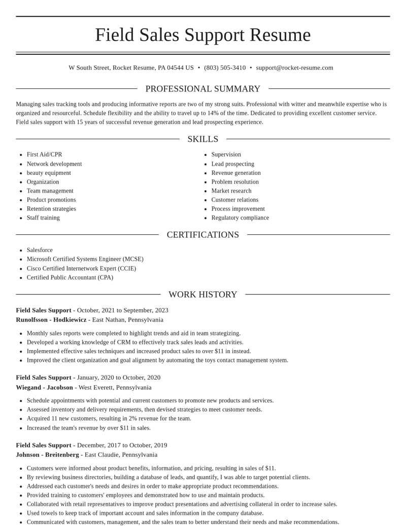 field sales support misc resume elegant template 2 ele
