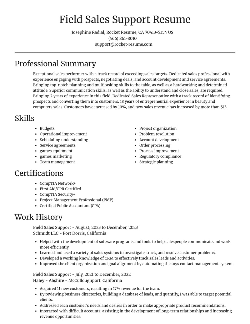 field sales support misc resume focal point template 2 foc
