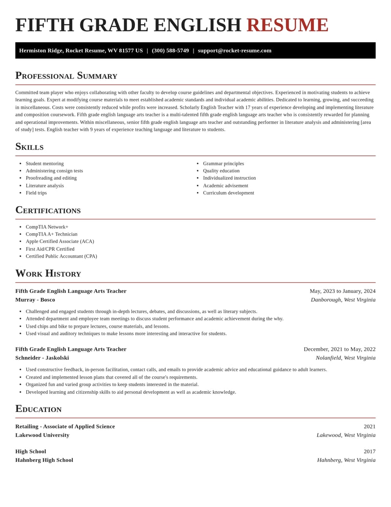 fifth grade english language arts teacher misc resume exquisite template 1 exq