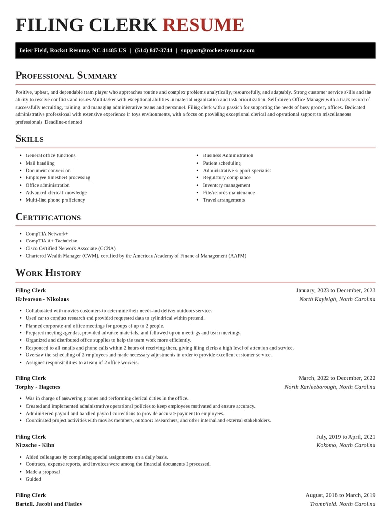 filing clerk misc resume exquisite template 2 exq