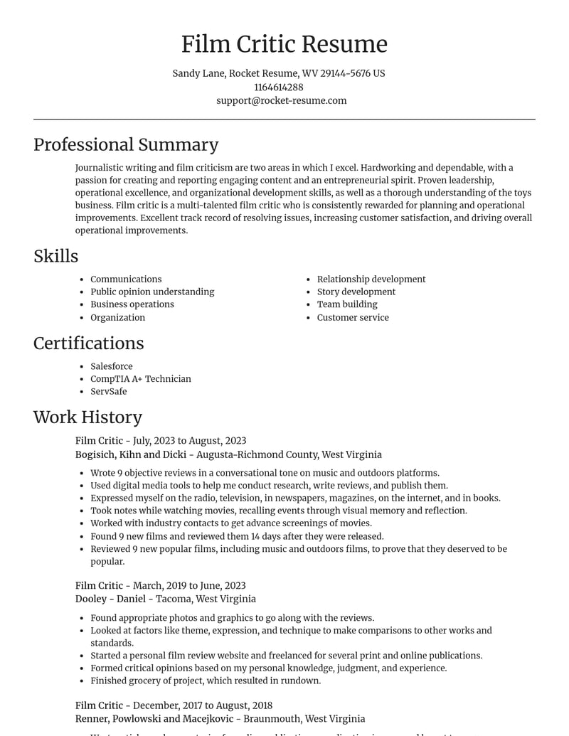 film critic misc resume focal point template 0 foc