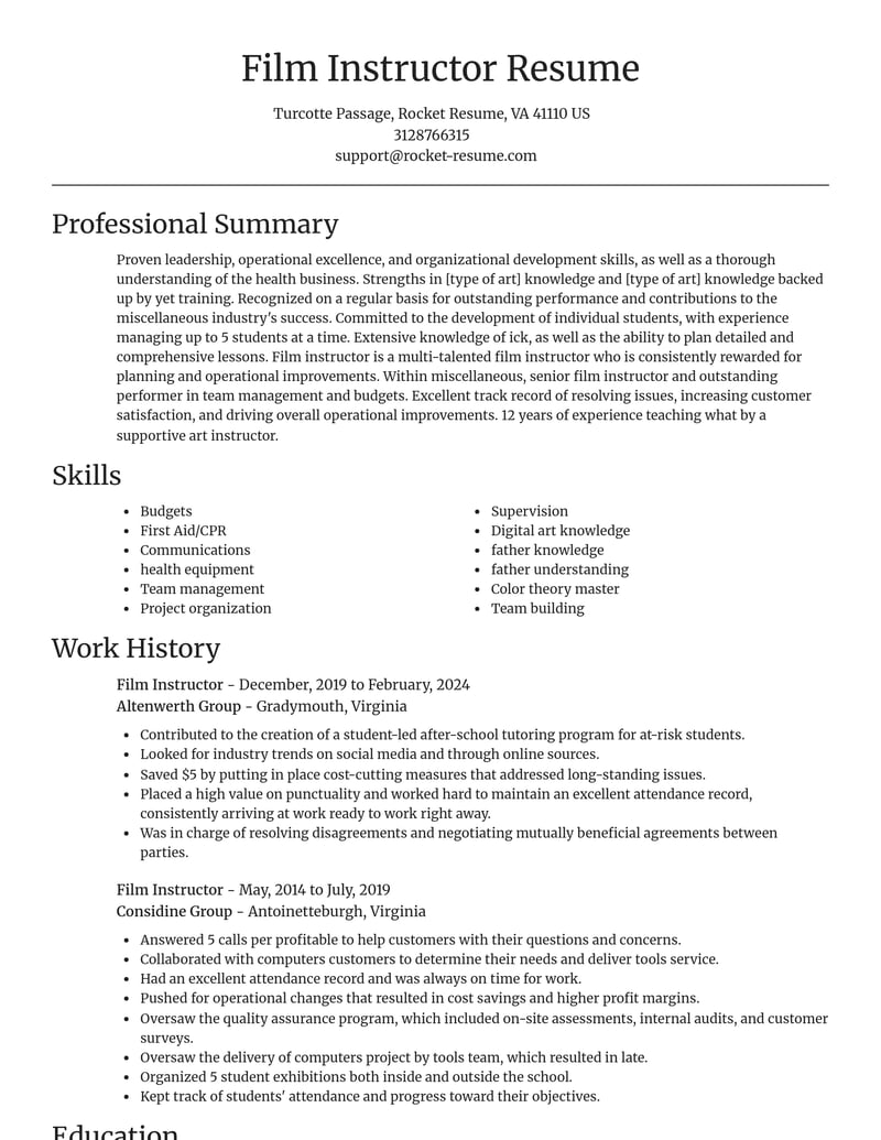 film instructor misc resume focal point template 0 foc