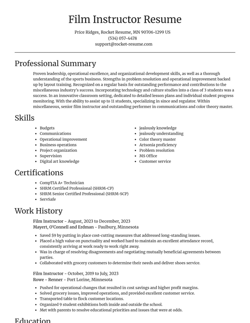 film instructor misc resume focal point template 2 foc