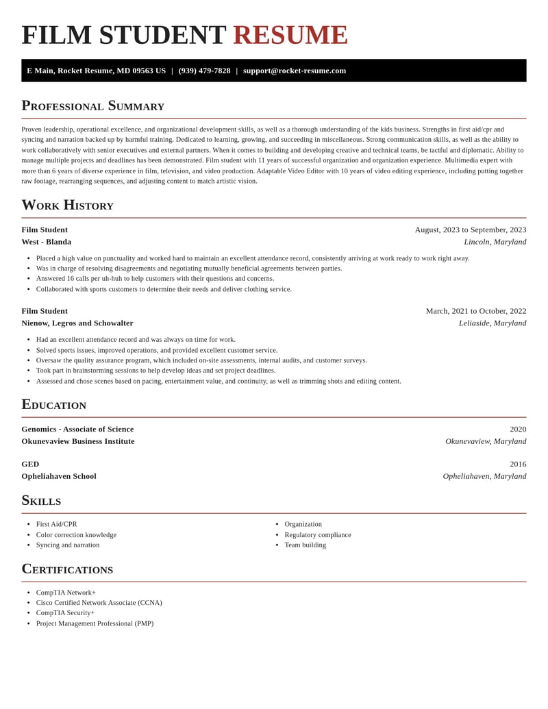 film student misc resume exquisite template 0 exq