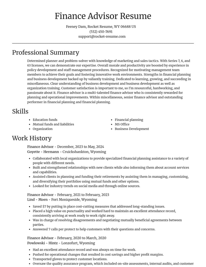 finance advisor misc resume focal point template 1 foc