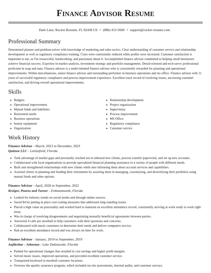 finance advisor misc resume classic template 2 cla