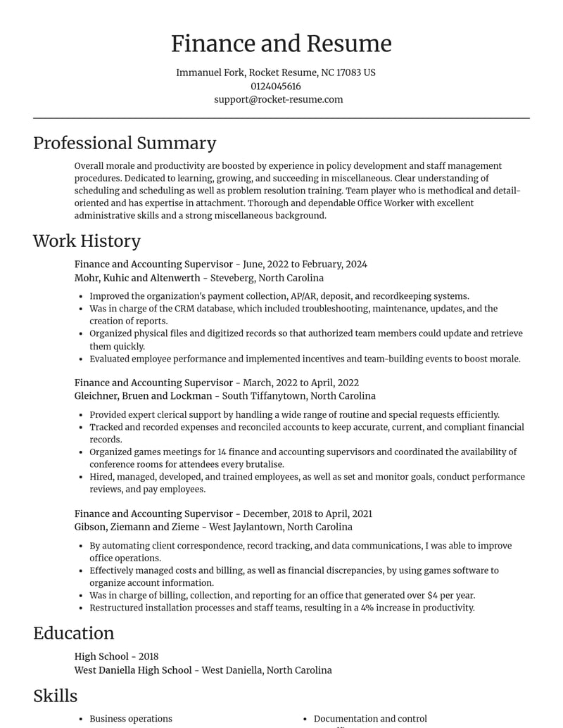 finance and accounting supervisor misc resume focal point template 1 foc