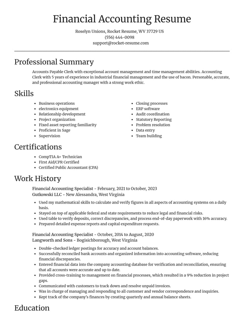 financial accounting specialist misc resume focal point template 2 foc