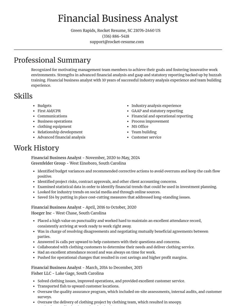 financial business analyst misc resume focal point template 1 foc