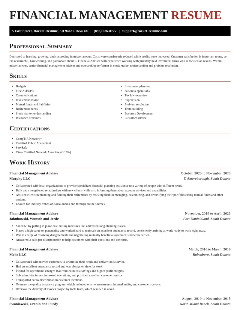 financial management advisor misc resume exquisite template 1 exq