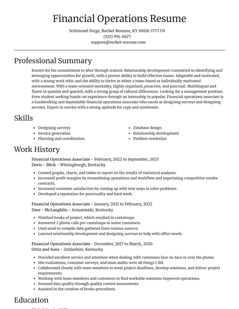 financial operations associate misc resume focal point template 2 foc