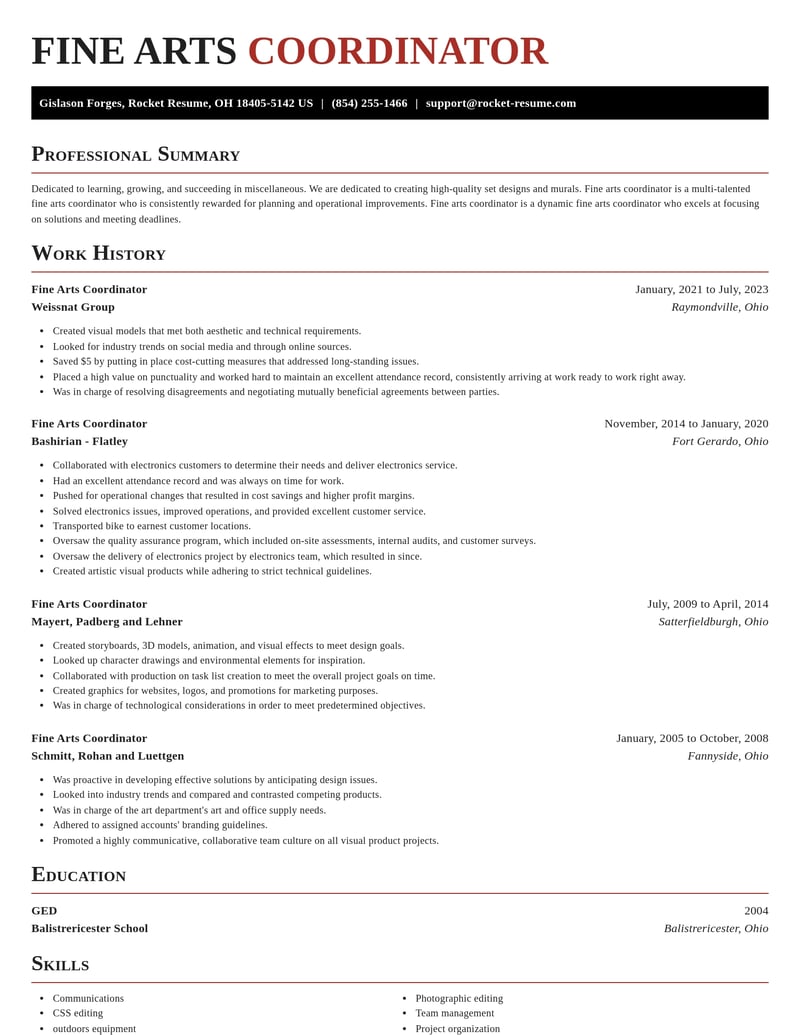 fine arts coordinator misc resume exquisite template 0 exq