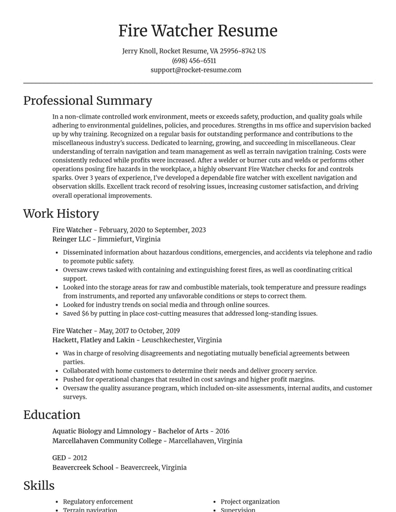 fire watcher misc resume focal point template 1 foc
