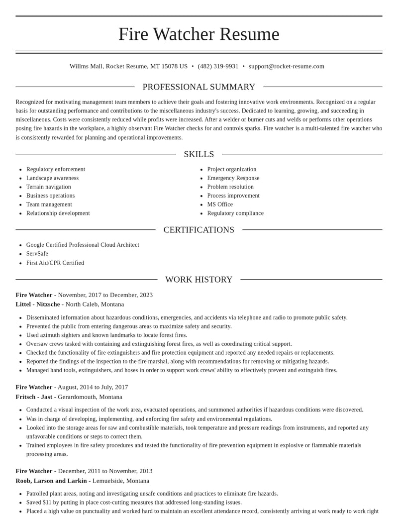 fire watcher misc resume elegant template 2 ele