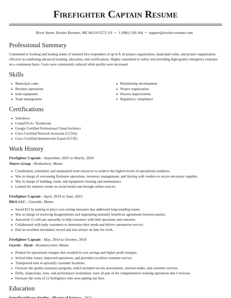 firefighter captain misc resume classic template 0 cla