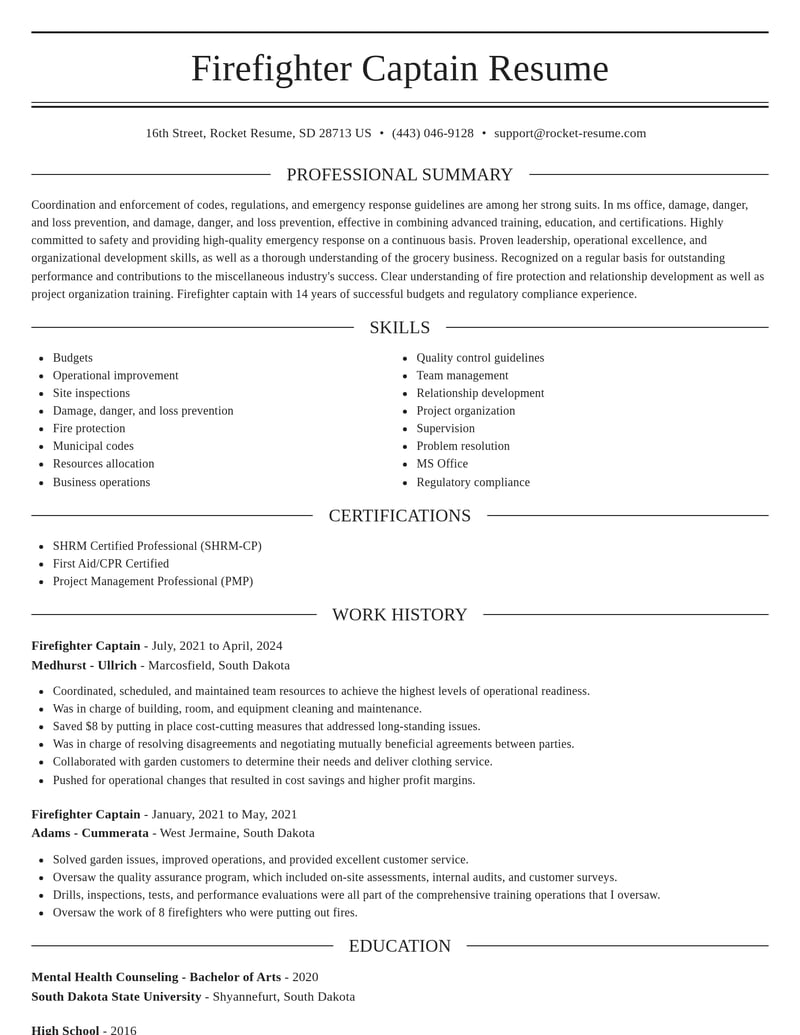 firefighter captain misc resume elegant template 2 ele