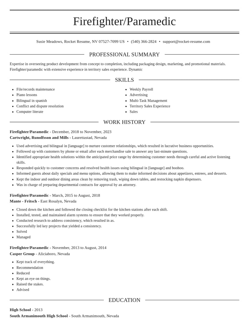 firefighter paramedic misc resume elegant template 1 ele