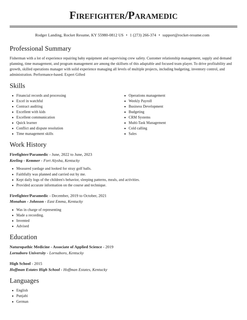 firefighter paramedic misc resume classic template 2 cla
