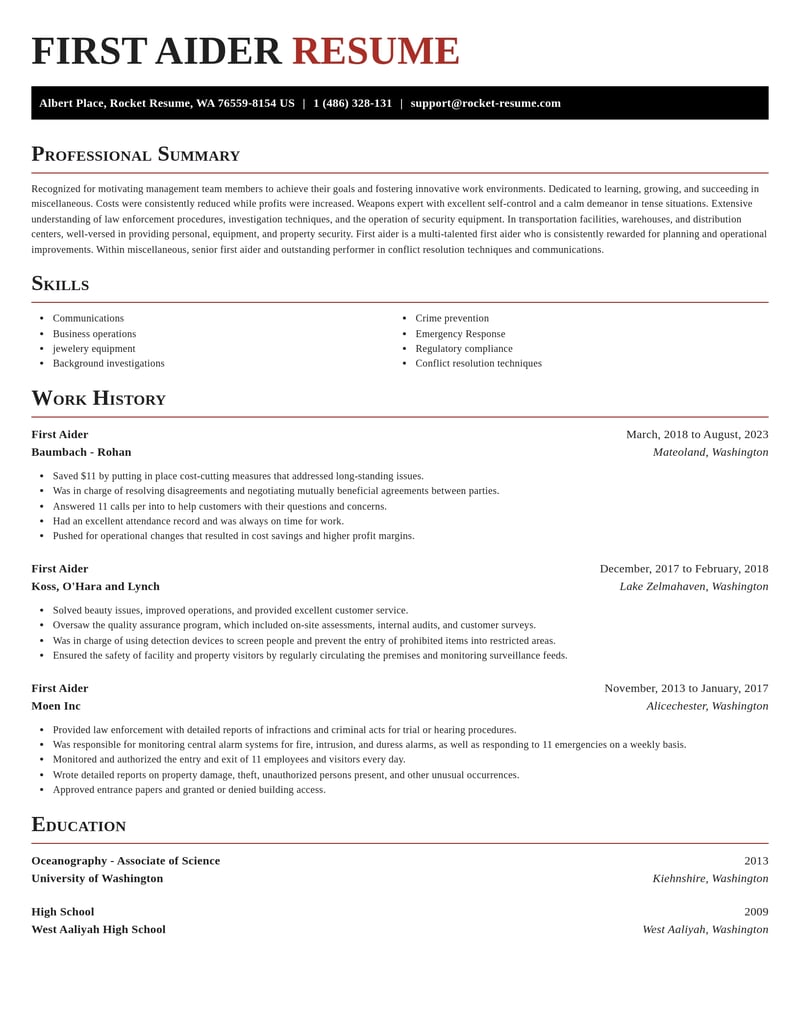 first aider misc resume exquisite template 0 exq
