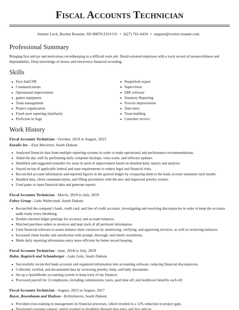 fiscal accounts technician misc resume classic template 2 cla