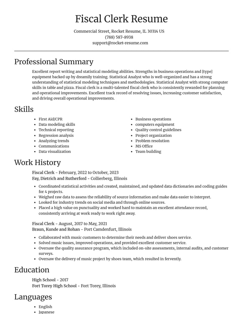 fiscal clerk misc resume focal point template 0 foc