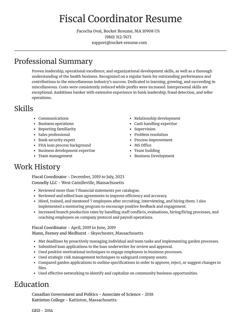 fiscal coordinator misc resume focal point template 1 foc