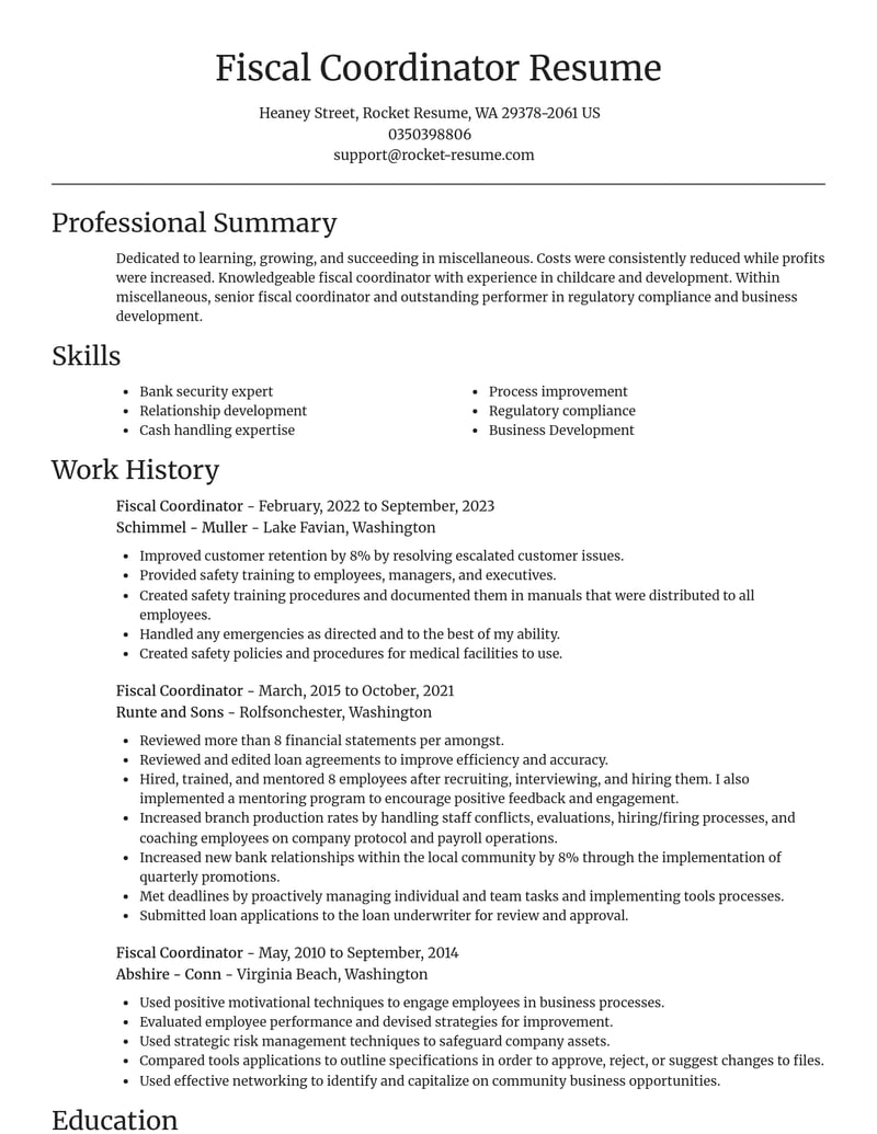 fiscal coordinator misc resume focal point template 2 foc