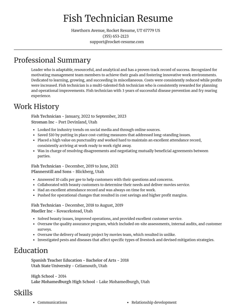 fish technician misc resume focal point template 0 foc