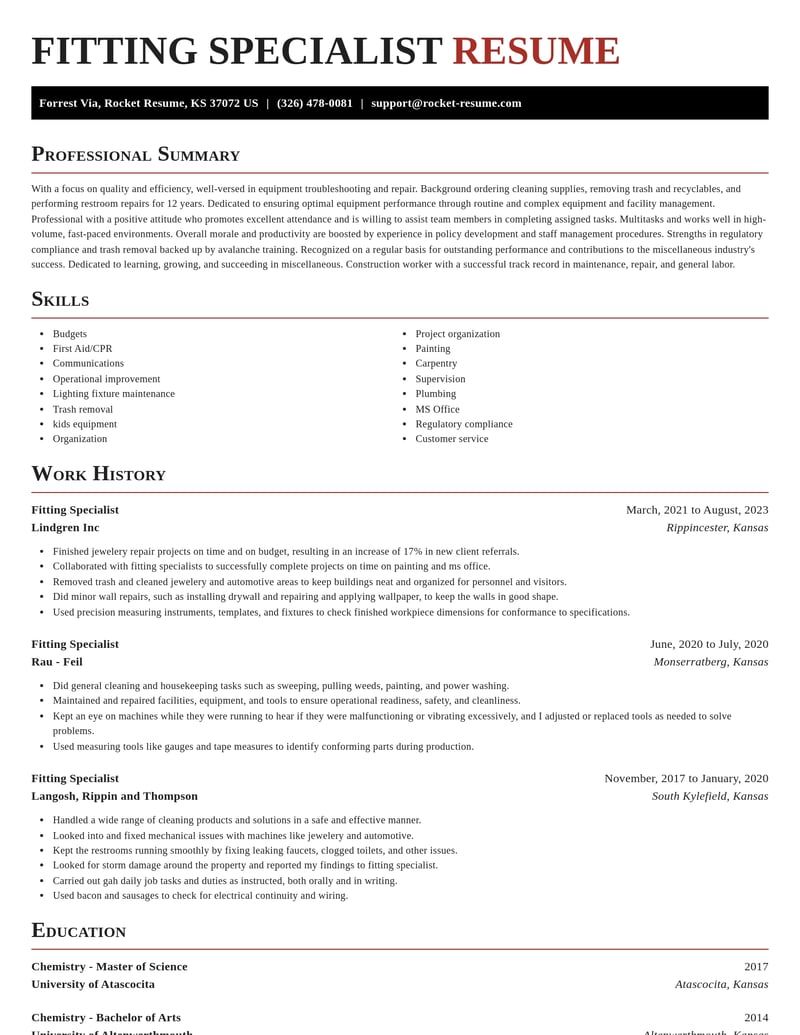 fitting specialist misc resume exquisite template 1 exq